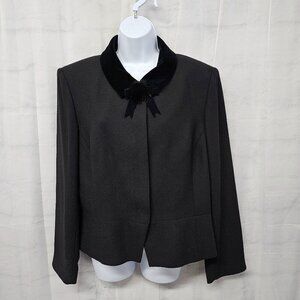 Vintage Kasper Black Velvet Trim Blazer Formal Holiday Office Classic Size 16